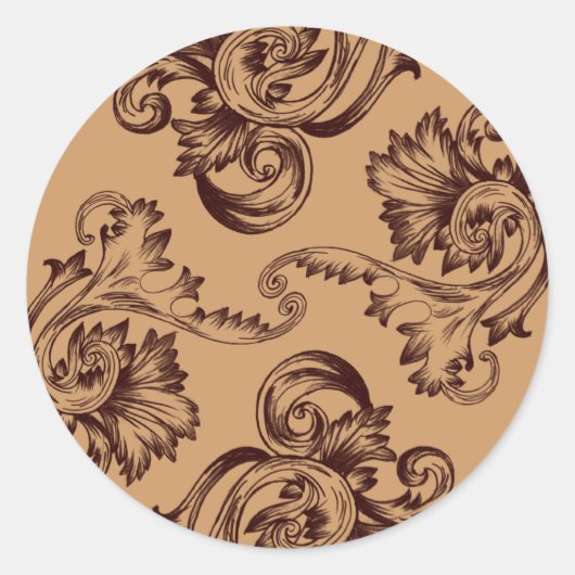 ヴィンテージの花（ダークブラウン） ラウンドシール (正面)