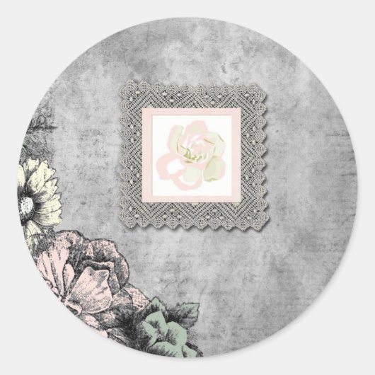 ヴィンテージの花 ラウンドシール (正面)