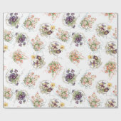 ヴィンテージの花、切り身、リボン ラッピングペーパー (フラット)