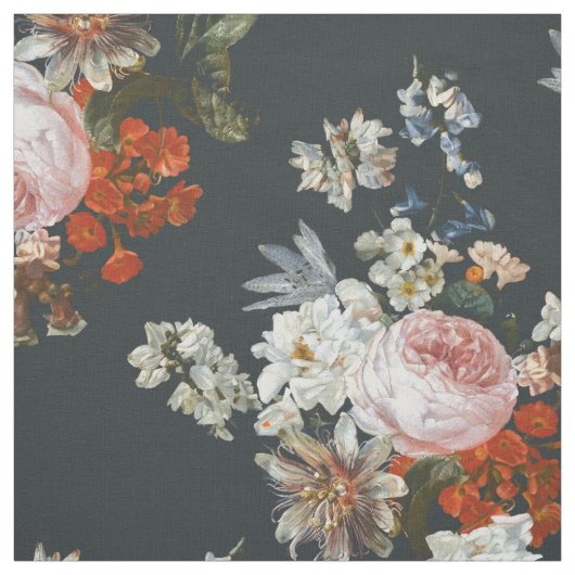 ヴィンテージの花（濃い青） ファブリック (見本)