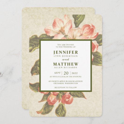 ヴィンテージの花 |結婚式招待状 招待状 (正面/裏面)