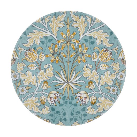 ヴィンテージの花、葉のシームレスなライトブルーのパターン カッティングボード (正面)