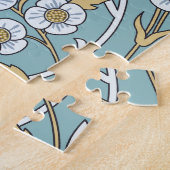 ヴィンテージの花、葉のシームレスなライトブルーのパターン ジグソーパズル (側面)