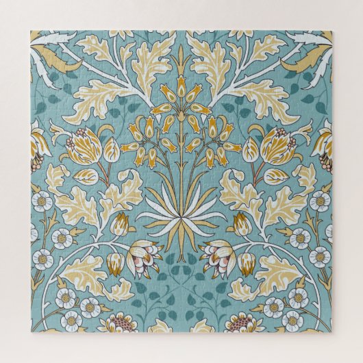 ヴィンテージの花、葉のシームレスなライトブルーのパターン ジグソーパズル (縦)