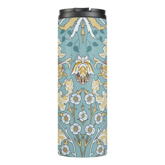 ヴィンテージの花、葉のシームレスなライトブルーのパターン タンブラー (裏面)