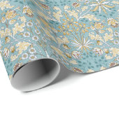 ヴィンテージの花、葉のシームレスなライトブルーのパターン ラッピングペーパー (ロールコーナー)