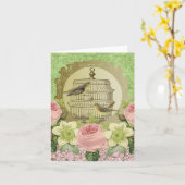 ヴィンテージの花、鳥と鳥のノテカード カード (黄色い花)