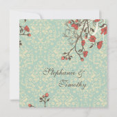 ヴィンテージの花、鳥 + ダマスク織の結婚式招待状 招待状 (裏面)
