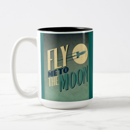 ヴィンテージの芸術のコーヒー・マグ|は月に私を飛ばします ツートーンマグカップ (左)