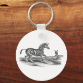 ヴィンテージの芸術のシマウマおよび子馬動物Keychain キーホルダー (正面)
