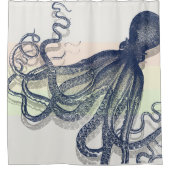 ヴィンテージの芸術のタコのプリント-デルフトの青 シャワーカーテン (正面)