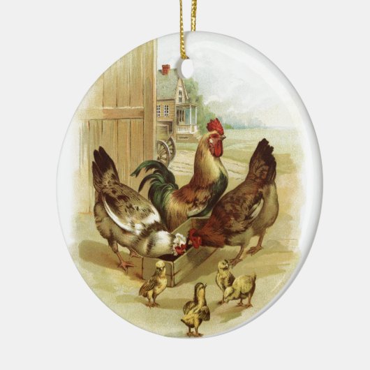 ヴィンテージの芸術の農場の鶏 セラミックオーナメント (左)