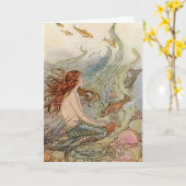 ヴィンテージの芸術ポスター人魚のプリント カード (黄色い花)