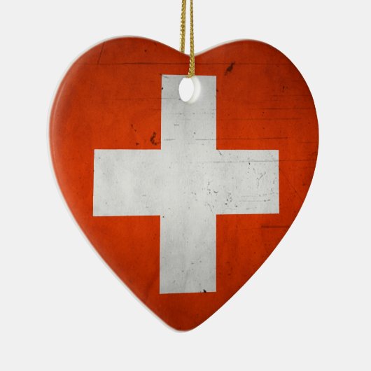 ヴィンテージの芸術的でグランジなスイス連邦共和国の旗 セラミックオーナメント (右)
