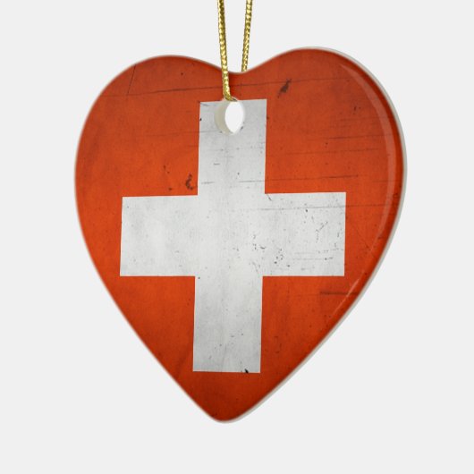 ヴィンテージの芸術的でグランジなスイス連邦共和国の旗 セラミックオーナメント (左)