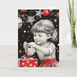 ヴィンテージの若い女の子のクリスマスモーニング魔法 シーズンカード