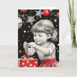 ヴィンテージの若い女の子のクリスマスモーニング魔法 シーズンカード