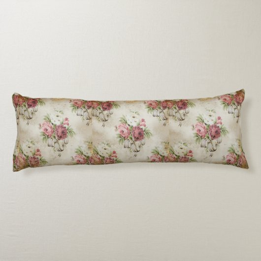 ヴィンテージの英国のローズピンク藤色クリームリボン ボディピロー (裏面)