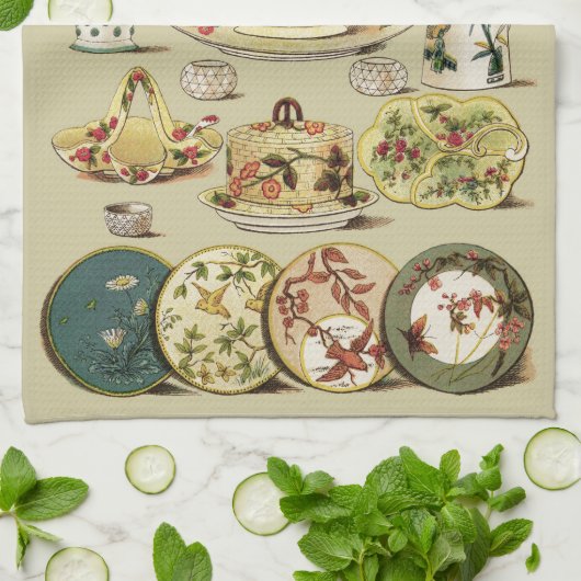 ヴィンテージの英国の中国のプレート及び役立つ部分 キッチンタオル (折り畳み)