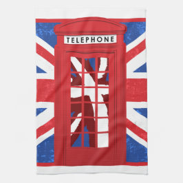 ヴィンテージの英国の公衆電話ボックス キッチンタオル