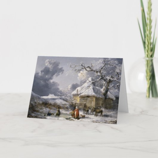 ヴィンテージの英国の冬のクリスマス場面 シーズンカード (正面)