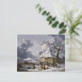 ヴィンテージの英国の冬のクリスマス場面 シーズンポストカード (スタンド正面)