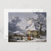 ヴィンテージの英国の冬のクリスマス場面 シーズンポストカード (正面/裏面)