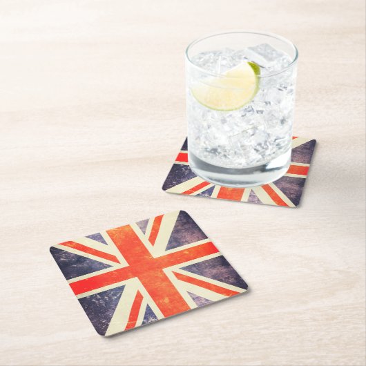 ヴィンテージの英国国旗の旗 スクエアペーパーコースター (インサイチュ)