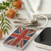 ヴィンテージの英国国旗の木の旗 キーホルダー (正面右)