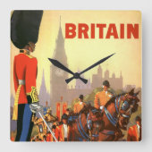 ヴィンテージの英国王室近衛兵 グレートブリテン スクエア壁時計 (正面)