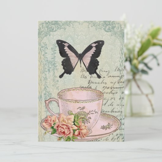 ヴィンテージの茶時間結婚式招待状 招待状 (スタンド正面)