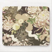 ヴィンテージの茶色いベージュの花と鳥 マウスパッド (正面)