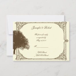 ヴィンテージの茶色のオークの木のクリームの応答カード 出欠カード