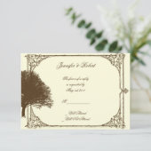 ヴィンテージの茶色のオークの木のクリームの応答カード 出欠カード (スタンド正面)