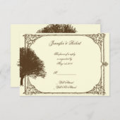 ヴィンテージの茶色のオークの木のクリームの応答カード 出欠カード (正面/裏面)