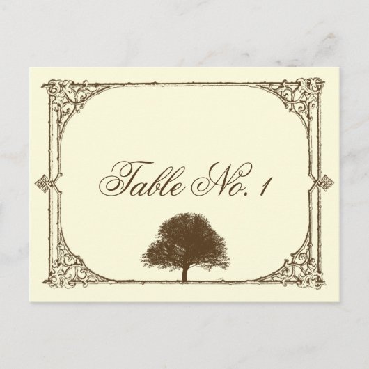ヴィンテージの茶色のオークの木クリームテーブル番号 ポストカード (正面)
