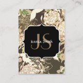 ヴィンテージの茶色のベージュの花と鳥のモノグラム 名刺 (裏面)