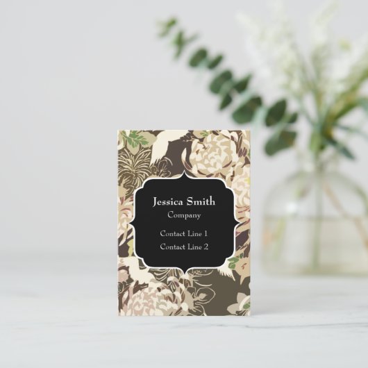 ヴィンテージの茶色のベージュの花と鳥のモノグラム 名刺 (スタンド正面)