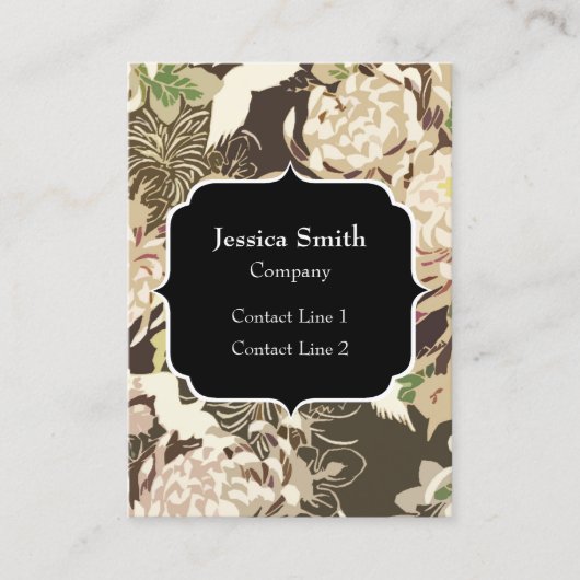 ヴィンテージの茶色のベージュの花と鳥のモノグラム 名刺 (正面)