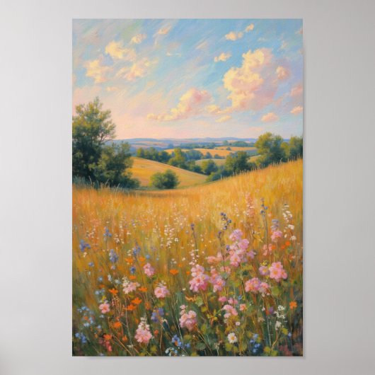 ヴィンテージの草原の野の花の風景の壁のアート ポスター (正面)