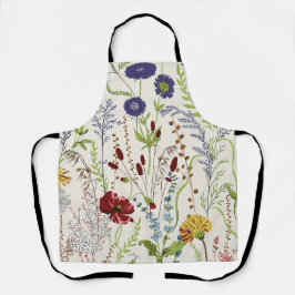 ヴィンテージの草原の野花 手描きの花柄 エプロン
