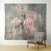 ヴィンテージの荒々しいバラ - アンティークフラワー タペストリー (インサイチュ(横))