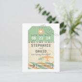 ヴィンテージの荷物のラベルの行先の結婚式の保存の日付 セーブザデート (スタンド正面)