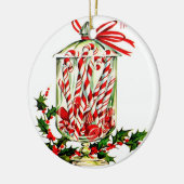 ヴィンテージの菓子の御馳走-キャンディ・ケーンの瓶 セラミックオーナメント (左)