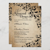 ヴィンテージの華やかな渦巻きリハーサルディナー 招待状 (正面/裏面)