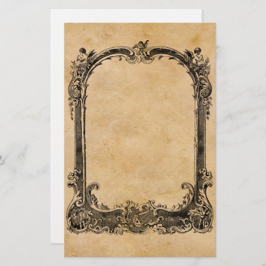 ヴィンテージの華美で装飾的なボーダー 便箋 (正面/裏面)