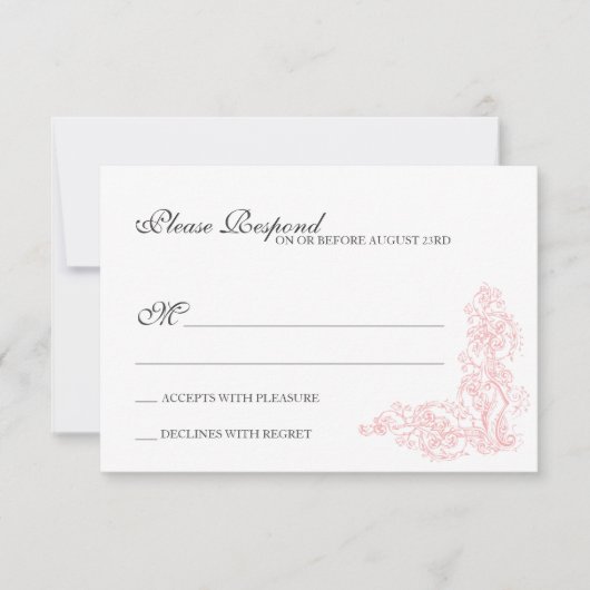 ヴィンテージの華美なピンク及び灰色の応答 出欠カード (正面)