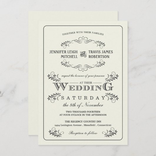 ヴィンテージの華美な華麗さの結婚式招待状 招待状 (正面/裏面)