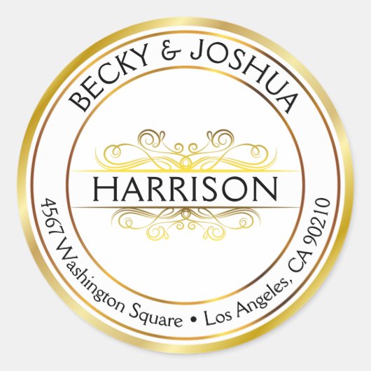 ヴィンテージの華美な金ゴールドのカスタムな円形の宛名ラベル ラウンドシール (正面)