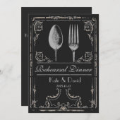 ヴィンテージの華美な銀のスプーンのフォークのリハーサルの夕食 招待状 (正面/裏面)